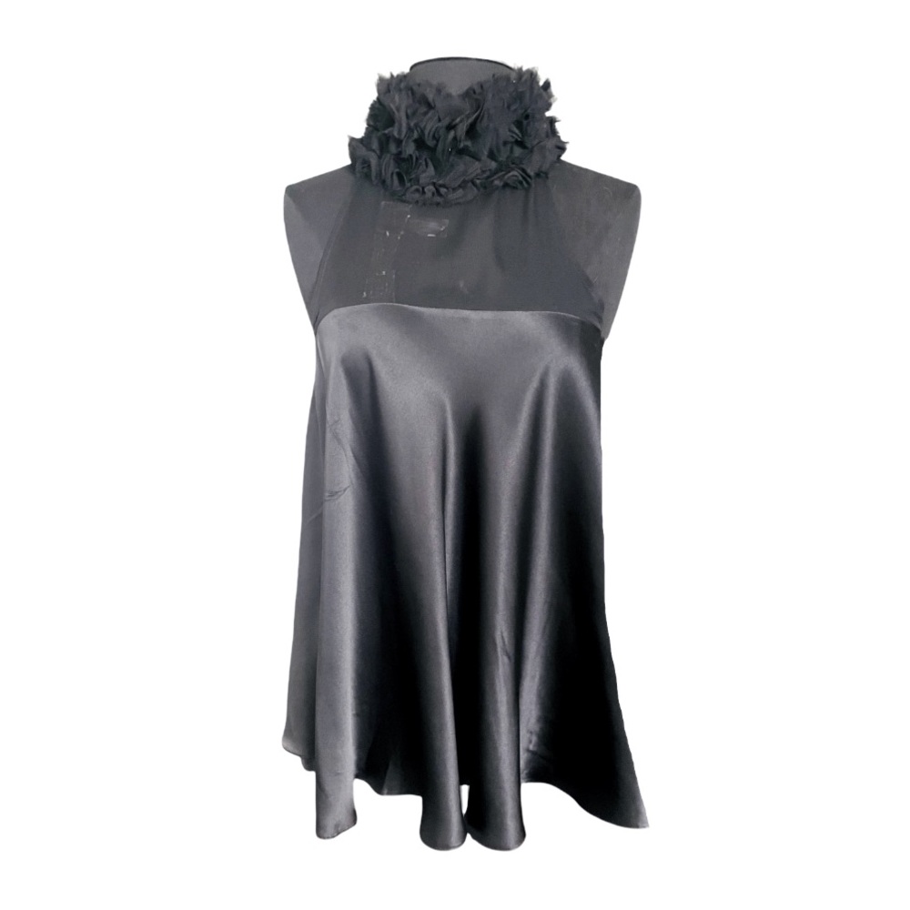 SOLD  ThomasWylde”Black Silk Chiffon Raffled Blouse